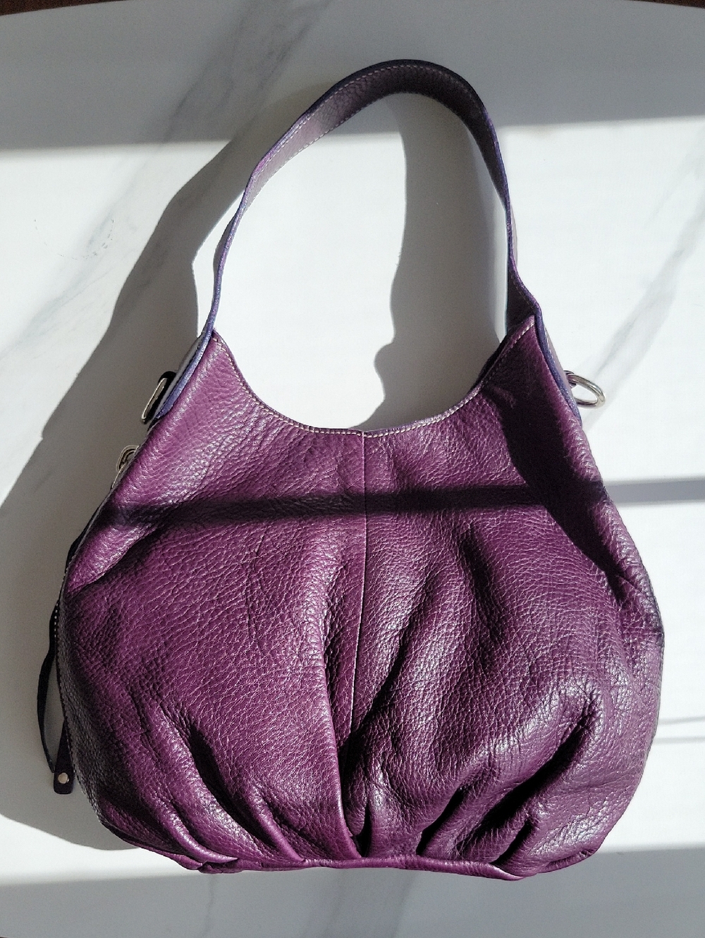 Roots Medium Purple Leather Hobo Bag